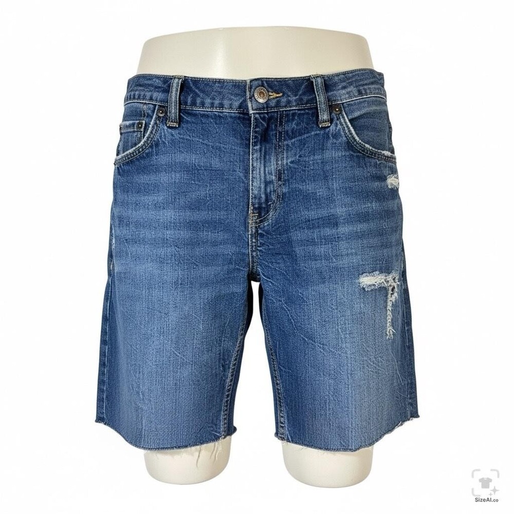 Levi's 502 Regular Taper Denim Jean Shorts Mens 30 Distressed Blue Raw Hem